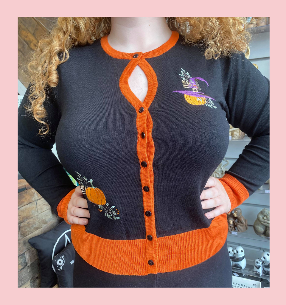 PUMPKIN SPICE & ALL THINGS NICE ORANGE AND BLACK EMBROIDERED CARDIGAN