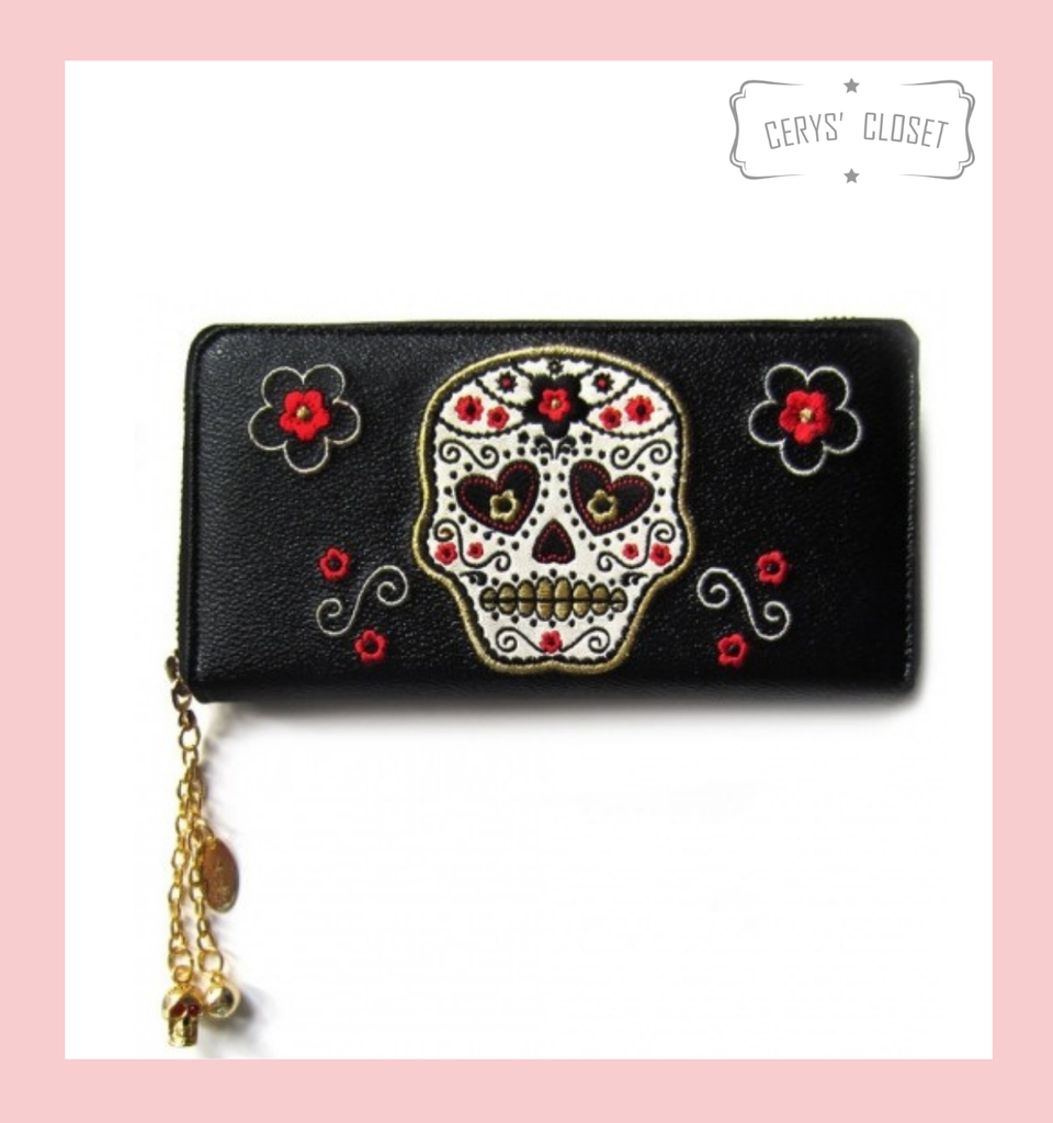Embroidered Candy Skull and Floral Purse