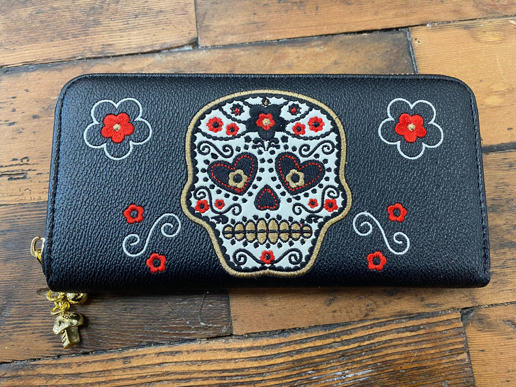 Embroidered Candy Skull and Floral Purse