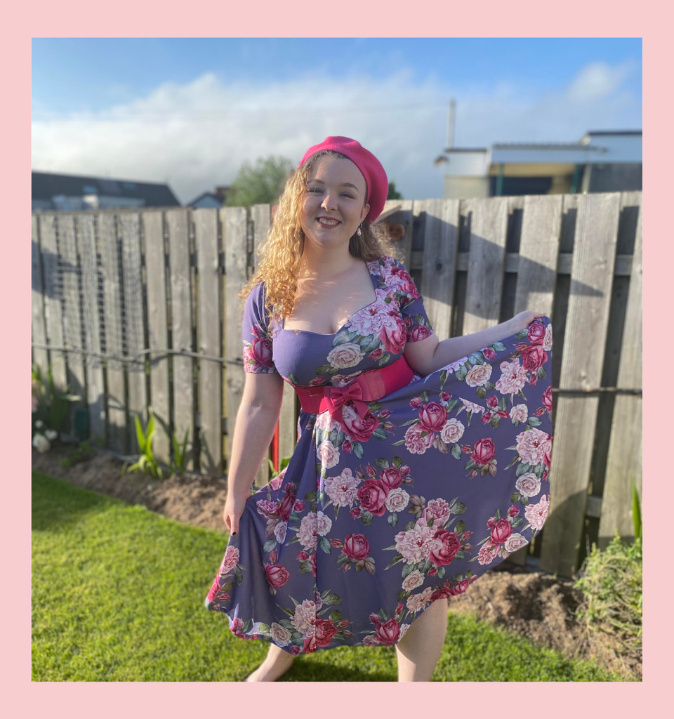 LIMITED EDITION PRINT 50s Vintage Inspired Vera Sweet Heart Swing Dress by Cerys' Closet - Purple Floral