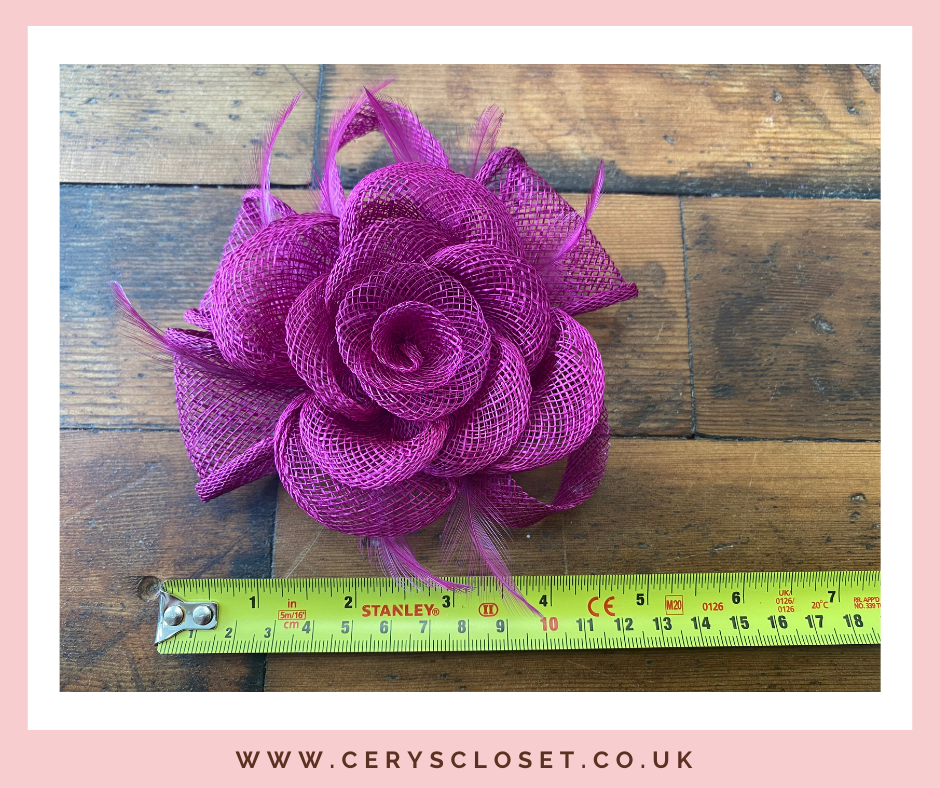 Pink Feather and Mesh Flower Fascinator On Crocodile Clip and Brooch Attachment