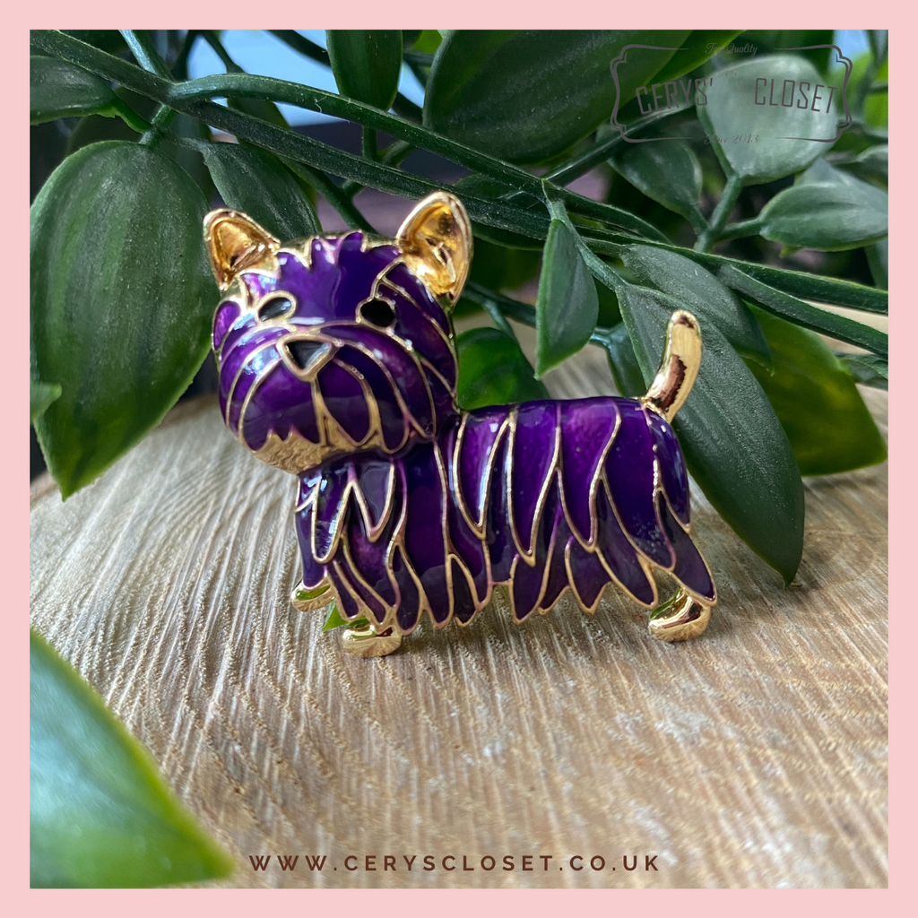 Gold Plated and Enamel Cheeky Little Dog - Purple