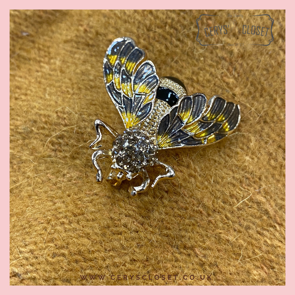 Gold Plated, Enamel and Crystal Encrusted Bee Brooch