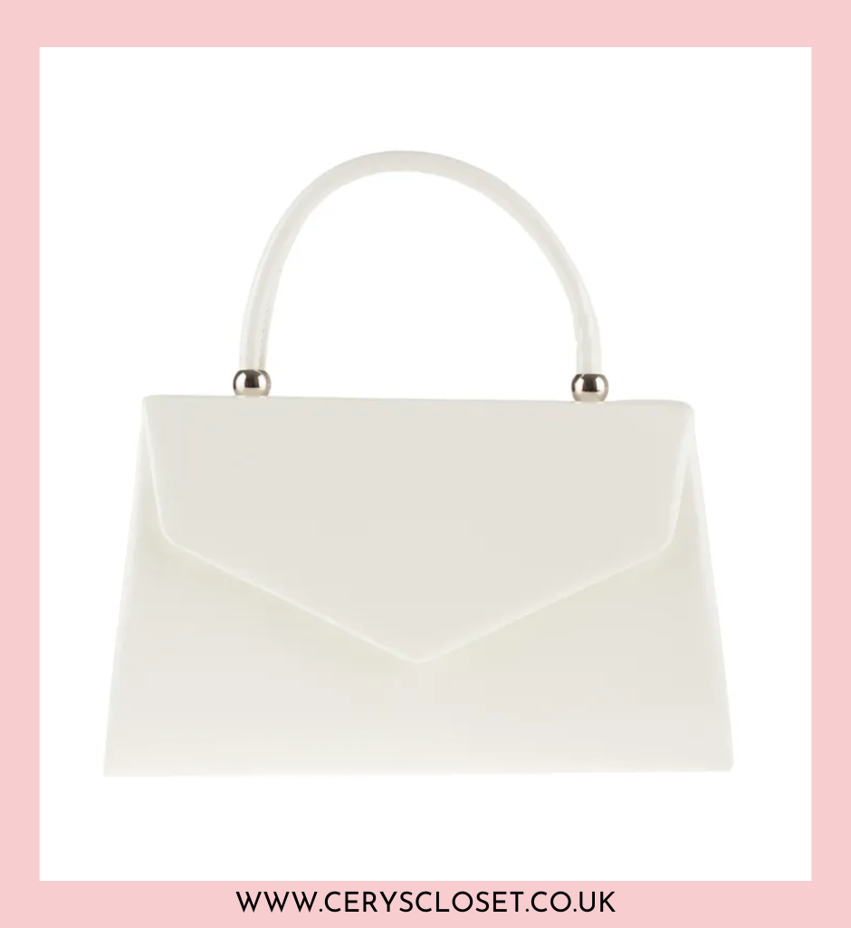 Patent Envelope Tote Bag with Single Top Handle and Detachable Shoulder Chain - White
