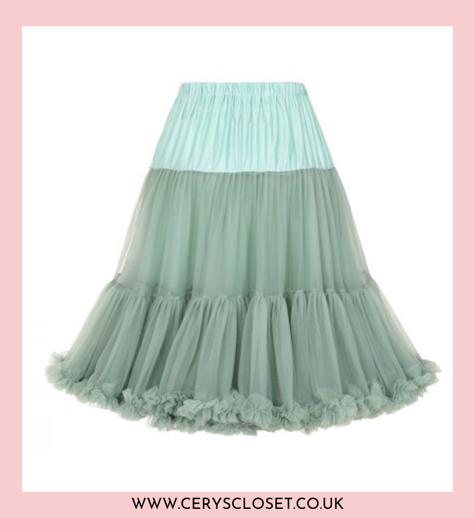 50s Vintage Supersoft Rock n Roll Rockabilly Petticoat Skirt 26" With Petticoat Bag Sage Green