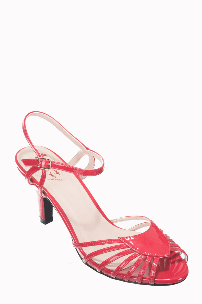 40s and 50s Vintage Inspired Peep Toe Sandals - Red