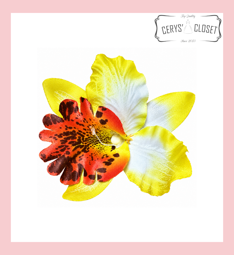 Yellow and red single lily vintage hair flower clip