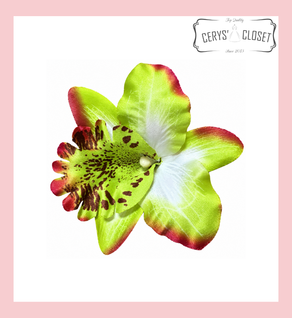 Green and red single lily vintage hair flower clip