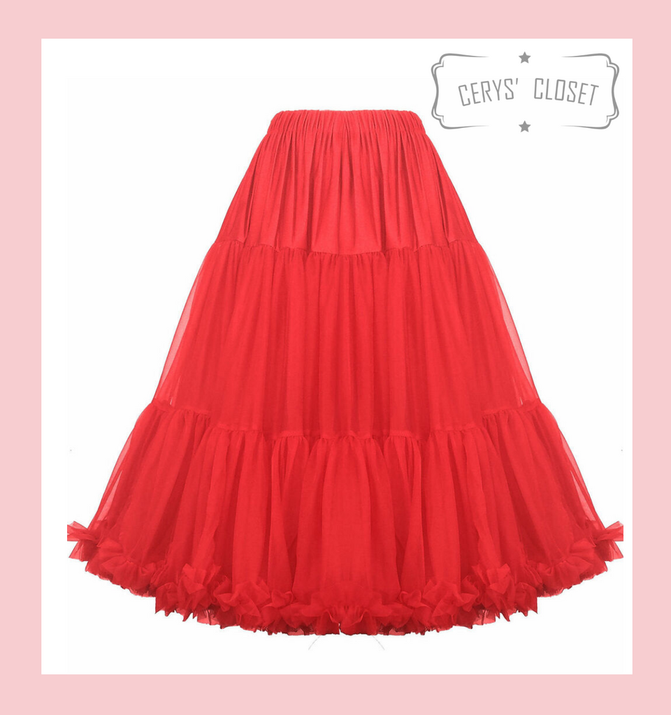 50s Vintage Supersoft Rock n Roll Rockabilly Petticoat Skirt 26" Red With Petticoat Bag