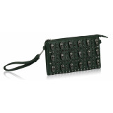 Studded Clutch Bag with Skull Embellishments - Green