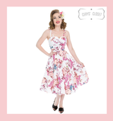 Hearts and Roses London Pink Peach and White Floral 50s Vintage Inspired Sleeveless Swing Dress at Cerys' Closet