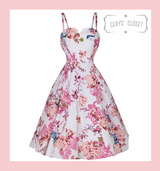 Hearts and Roses London Pink Peach and White Floral 50s Vintage Inspired Sleeveless Swing Dress at Cerys' Closet