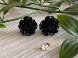 Handmade By Sue Resin Rose Earrings with Stainless Steel Post Studs - Black