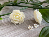 Handmade By Sue Resin Rose Earrings with Stainless Steel Post Studs - Off White