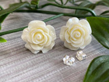 Handmade By Sue Resin Rose Earrings with Stainless Steel Post Studs - Off White