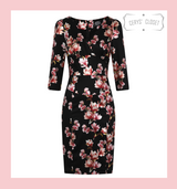 Hearts and Roses London Black, Rose gold and Metallic Floral  50s Vintage Inspired Wiggle Dress at Cerys' Closet