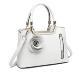 Faux Leather Rose Tote - White