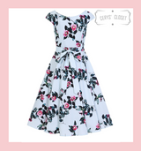 Hearts and Roses London Duck Egg Blue and Pink Floral 50s Inspired Vintage Swing Dress - Isobelle at Cerys' Closet