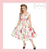 Hearts and Roses London Pretty Peony and Bamboo Floral Print 50s Vintage Inspired Swing Dress - Peony at Cerys' Closet