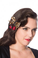 Leopard Print bow and Cherry Hair Clip 