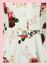Hearts and Roses London Buttermilk and Peach Rose Covered Floral 50s Vintage Inspired Swing Shirt Dress With Cap Sleeves at Cerys' Closet