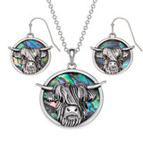 Highland Cow Necklace and Earrings Paua Shell Highland Cow Necklace and Earrings Paua Shell
