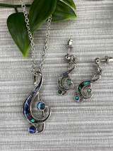 Paua Shell Treble Clef Necklace and Earring Set