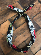 Skull and red rose print wired hairband