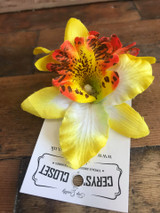 Sunshine yellow double lily vintage hair flower clip