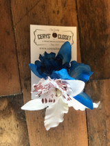 Blue and white double lily vintage hair flower clip