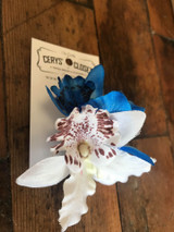 Blue and white double lily vintage hair flower clip
