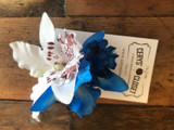 Blue and white double lily vintage hair flower clip