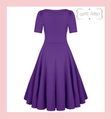 50s Vintage Inspired Vera Sweet Heart Swing Dress by Cerys' Closet in Purple