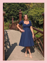 50s Vintage Inspired Vera Sweet Heart Swing Dress by Cerys' Closet in Navy