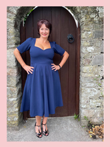 50s Vintage Inspired Vera Sweet Heart Swing Dress by Cerys' Closet in Navy