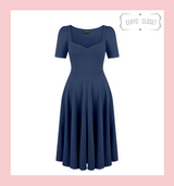 50s Vintage Inspired Vera Sweet Heart Swing Dress by Cerys' Closet in Navy