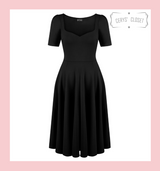 50s Vintage Inspired Vera Sweet Heart Swing Dress by Cerys' Closet in Black