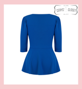 Cerys' Closet Blue Peplum Top 1950s Vintage Style Rockabilly Pin Up Retro Sweetheart 3/4 Sleeve