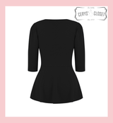 Black Peplum Top 50s Vintage Style Rockabilly Pin Up Retro Sweetheart 3/4 Sleeve