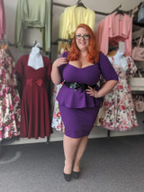 Peplum Sweetheart Neckline peplum top with 3/4 sleeves by Cerys' Closet - Purple