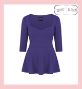Peplum Sweetheart Neckline peplum top with 3/4 sleeves by Cerys' Closet - Purple