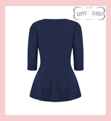 Cerys' Closet Navy Peplum Top 1950s Vintage Style Rockabilly Pin Up Retro Sweetheart 3/4 Sleeve
