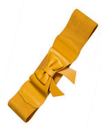 50s Vintage Inspired Faux Leather Elasticated Waspie Bow Belt - Mustard