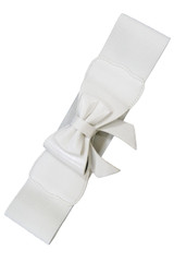 50s Vintage Inspired Faux Leather Elasticated Waspie Bow Belt - White