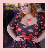 LIMITED EDITION PRINT Vampire Teeth with Red Lips 50s Vintage Inspired "Bite Me" Vera Sweet Heart Swing Dress by Cerys' Closet