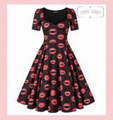 LIMITED EDITION PRINT Vampire Teeth with Red Lips 50s Vintage Inspired "Bite Me" Vera Sweet Heart Swing Dress by Cerys' Closet