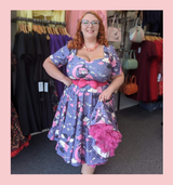 LIMITED EDITION PRINT 50s Vintage Inspired "Samantha Witch" Vera Sweet Heart Swing Dress by Cerys' Closet
Dress covered with pin up witches sitting on crescent moons.