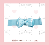 Baby Blue 50s Vintage Inspired Elasticated Waspie Satin Bow Belt Banned Apparel at Cerys' Closet