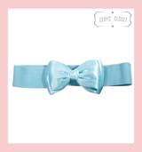 Baby Blue 50s Vintage Inspired Elasticated Waspie Satin Bow Belt Banned Apparel at Cerys' Closet