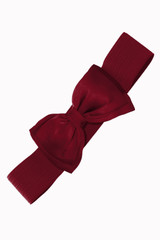 50s Vintage Inspired Elasticated Waspie Satin Bow Belt - Burgundy